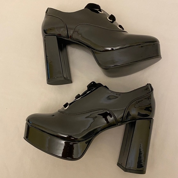 Chinese Laundry 6.5 Nattaly Platform Oxfords Shoes Black Patent Academia Chunky - Picture 12 of 15